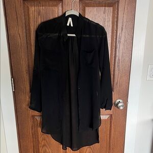 Black Sheer Button-Up Blouse